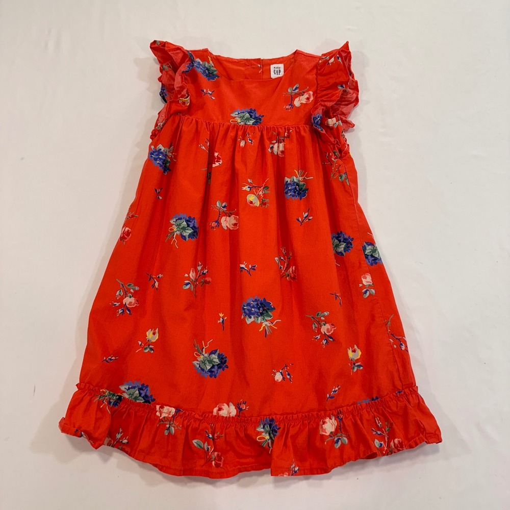Baby Gap Floral Ruffle Sleeveless Dress Toddler 5T Red Flower Print Cottagecore